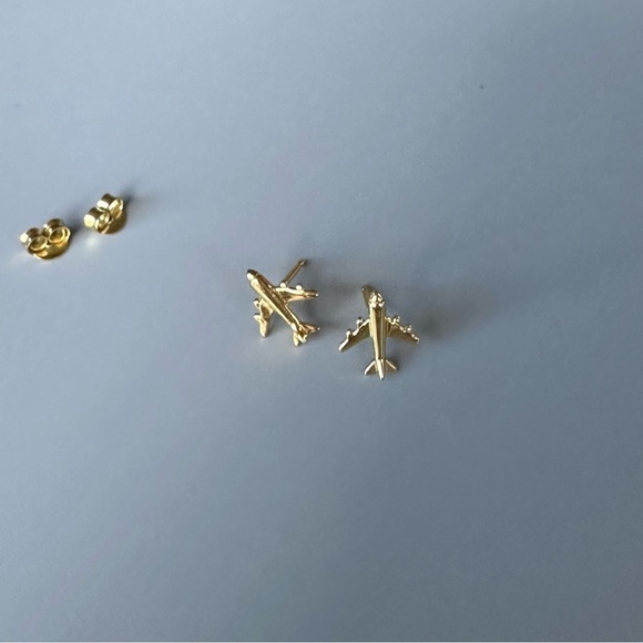 24k Gold Vermeil Tiny Stud Airplane Earrings - Picture 3 of 10